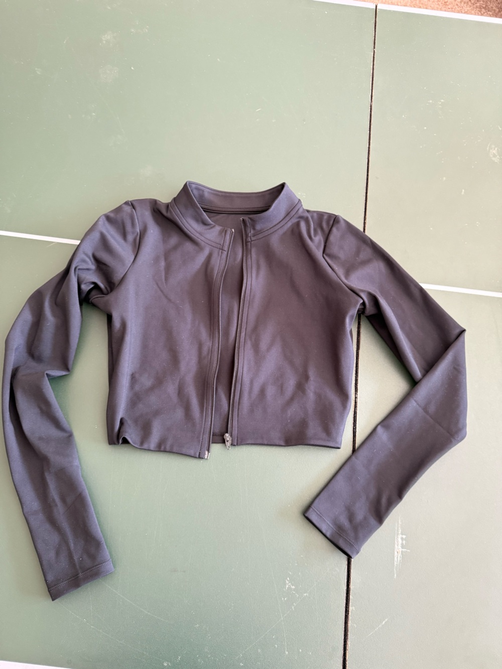 Cropped Zip-Front Bomber Jacket in Charcoal